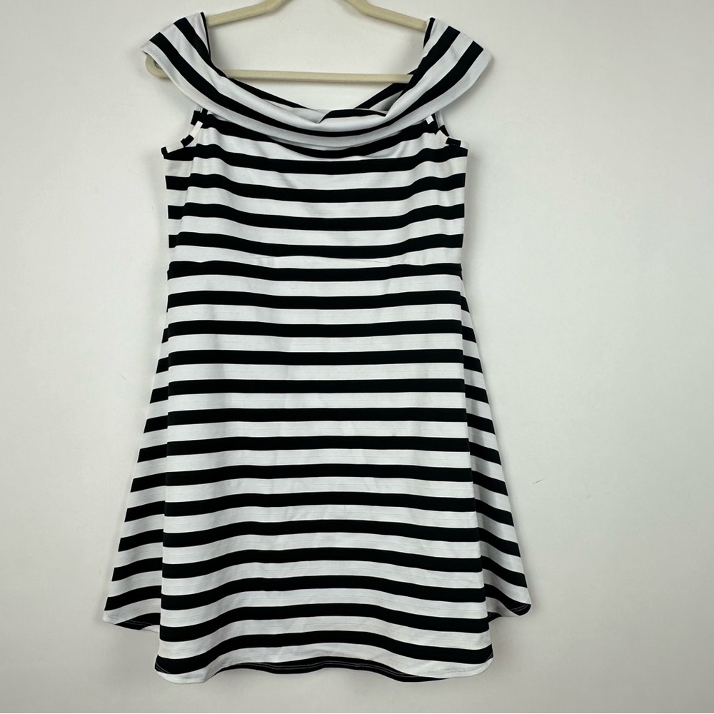 ASOS Design Maternity Dress Womens US 8 UK 12 Black White Striped Off Shoulder